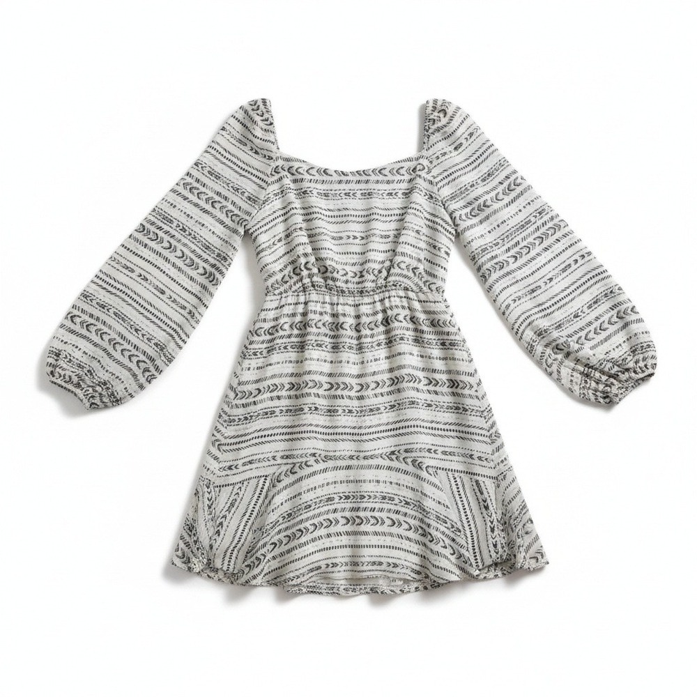 All in Favor Black White Geometric‎ Arrow Print Square Neck Mini Dress Size L
